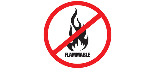No open flame sign. No fire, No access with open flame prohibition sign. Red, black and white vector illustration