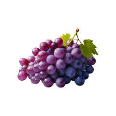 Fototapeta premium Fresh Purple Grapes with Green Leaves on White Background