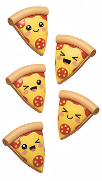 Naklejki Cute Cartoon Pizza Slices with Winking Faces