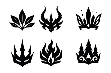 Fantasy crown silhouettes icon set – royal, mystical, elegant, abstract, ornate. Vector icons set