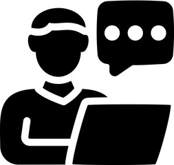 Person chatting on laptop icon. Silhouette icon.