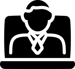 Businessman with laptop icon. Silhouette icon.