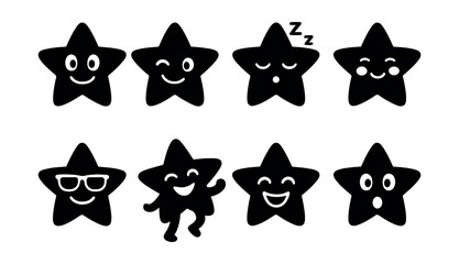 Cartoon star emotions icons set &ndash; happy, sad, sleepy, wink, glasses, surprised. Vector icons set