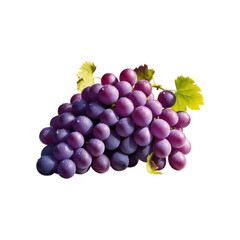 Fototapeta premium Fresh Purple Grapes with Green Leaves on White Background