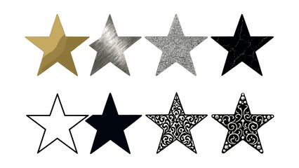 Fototapeta premium Elegant star icons set – gold, silver, glitter, marble, outline, swirls, jewels. Vector icons set