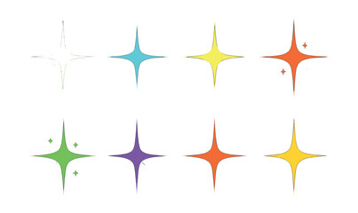 Vibrant star silhouettes icon set &ndash; white, blue, green, red, orange, purple, yellow, glow. Vector icons set