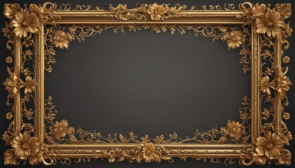 Obraz premium Intricate gold scroll frame with floral details, vintage style , gold scroll, invitation frame, illustration