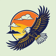 Obraz premium Majestic Eagle in Flight over Mountain Sunset.