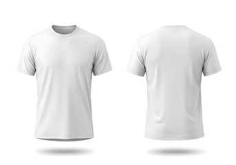Two plain white t shirts displayed front and back isolated on a white background for design purposes