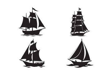 Vintage Sailboat Silhouette Vector Set for Nautical Art and Tattoo Designs