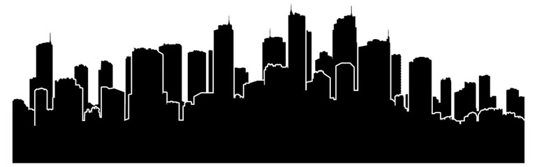 Fototapeta premium black silhouette of a city with skyscrapers or panorama without background