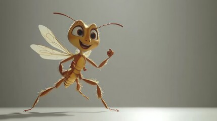 Fototapeta premium Animated bee character, joyful pose
