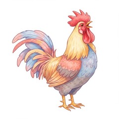 Fototapeta premium Colorful Rooster Illustration Watercolor Painting