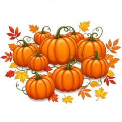 Naklejka premium Orange Pumpkins and Autumn Leaves Illustration