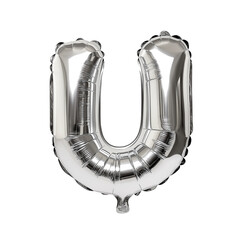 Silver balloon shaped like the letter U for celebrations PNG on a transparent background  © QuixaLab