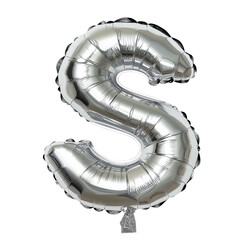 Shiny silver balloon shaped like letter S for celebration PNG on a transparent background  © QuixaLab