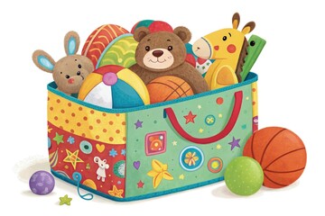 Obraz premium Colorful Toy Bag Overflowing With Stuffed Animals and Balls Generative AI