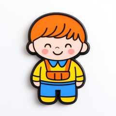 Cheerful cartoon boy with orange hair and bright clothing smiling happily