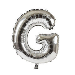 Silver balloon shaped as letter G for party decoration PNG on a transparent background 