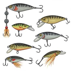 Assortment of Fishing Lures: Colorful Crankbaits and Spinnerbaits