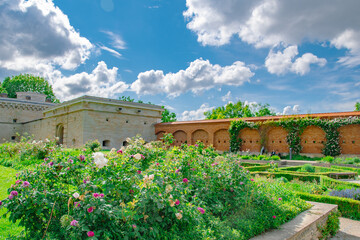 Historic Wall and Flower Garden in Klenzepark Ingolstadt, Germany