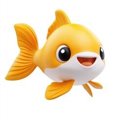 Animated, cheerful goldfish character illustration.