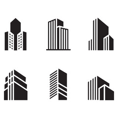 Fototapeta premium Modern Real Estate Building Icons Set, Minimalist Urban Architecture Logos