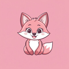 Cute cartoon fox on pink background.