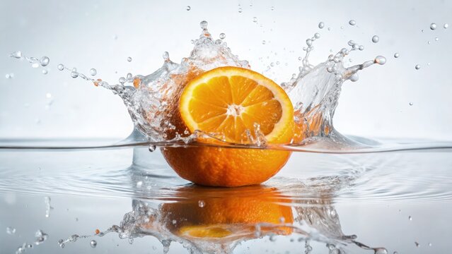 Fresh Orange Splashes in Water Against White Background Generative AI