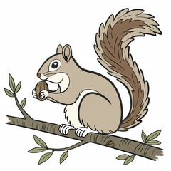 Obraz premium Squirrel holding nut on tree branch