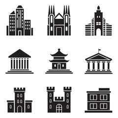 Fototapeta premium Modern Real Estate Building Icons Set, Minimalist Urban Architecture Logos