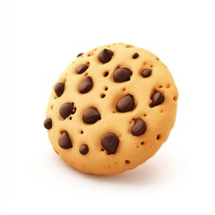Fototapeta premium Round chocolate chip cookie, slightly angled, against a plain background.