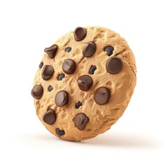 Fototapeta premium Round chocolate chip cookie, highlighted against white background.