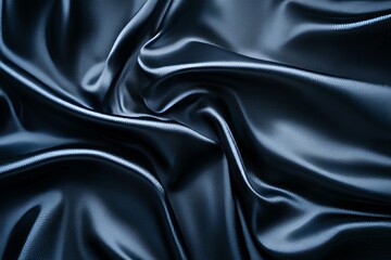 Obraz premium Detailed close-up view of dark blue silk fabric folds.