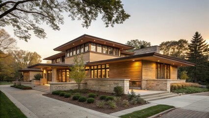 Incredible Beauty of Modern Architecture at Sunset Generative AI