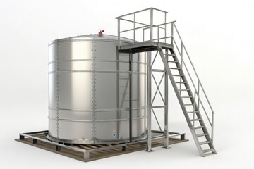 Industrial Stainless Steel Water Tank With Ladder and Platform Generative AI