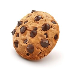Fototapeta premium Single, round chocolate chip cookie, angled view.
