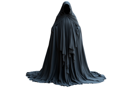 black cloak without people ghost dress isolated on transparent background.