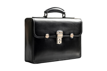 Black Leather Briefcase With Lock And Handle isolated on transparent background.