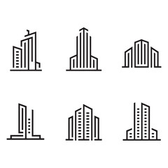 Modern Real Estate Building Icons Set, Minimalist Urban Architecture Logos