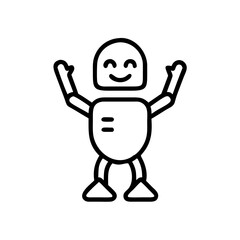 Obraz premium Cheerful robot greeting with raised arms in simple line art 