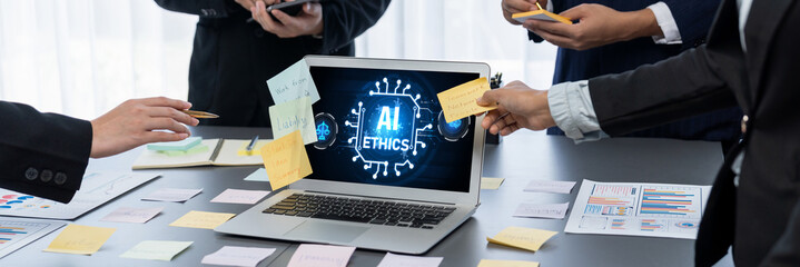 AI ethics responsibility standard law and rules on computer screen provide report of AI ethic...