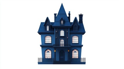 A striking blue historic mansion with intricate details and elegant windows, creating a captivating architectural design.