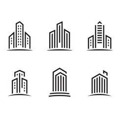 Fototapeta premium Modern Real Estate Building Icons Set, Minimalist Urban Architecture Logos