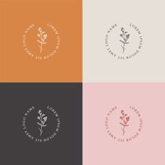 Plants minimalist logo design, trendy wildflower lllustration, botanical flowers