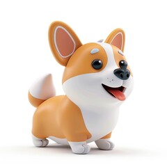 Cheerful corgi cartoon character stands out against white.