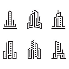 Obraz premium Modern Real Estate Building Icons Set, Minimalist Urban Architecture Logos