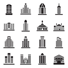 Modern Real Estate Building Icons Set, Minimalist Urban Architecture Logos
