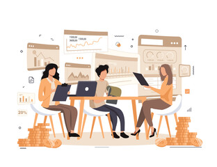 Business Teamwork Concept. Vector illustration in flat style of different people performing various work tasks. Isolated on background