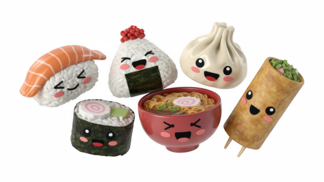 Cute Cartoon Sushi and Asian Food Characters